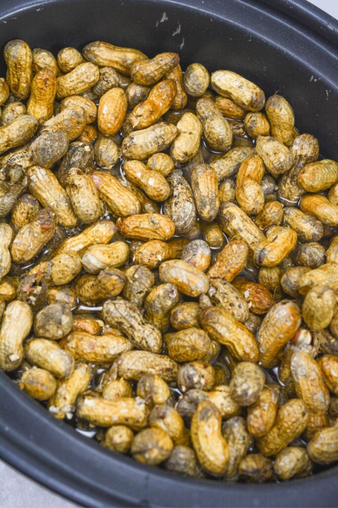 washed peanuts inside a crockpot 