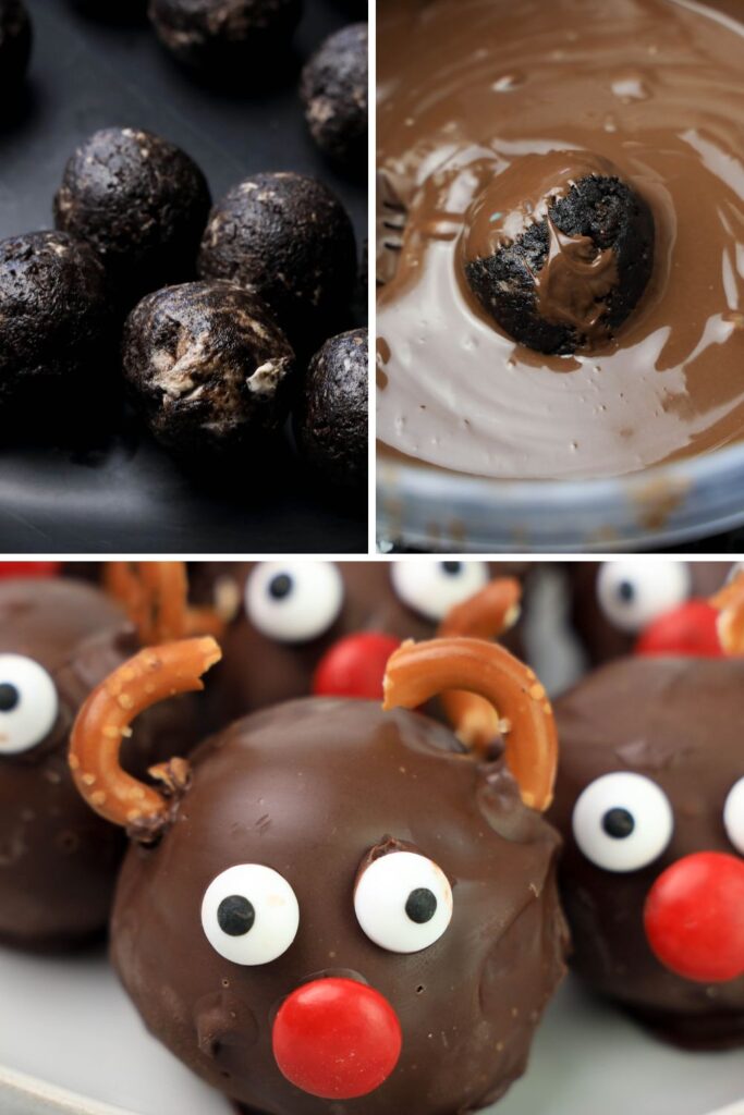 collage on how to make reindeer cookie balls 