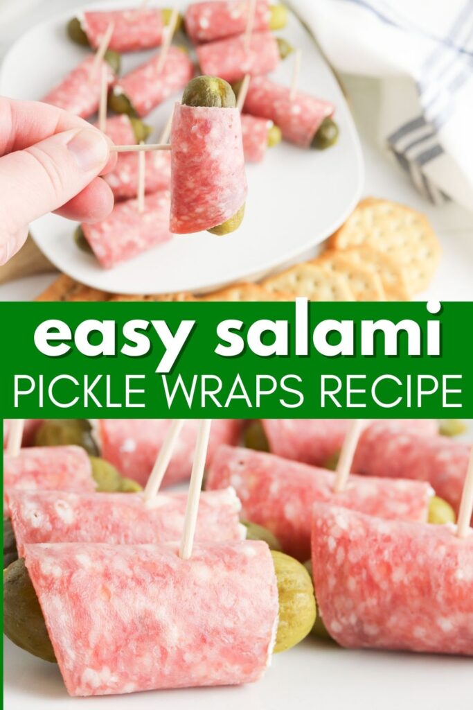 salami pickle wraps on a plate and on platter