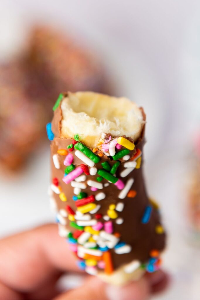 bitten chocolate covered banana popsicle 