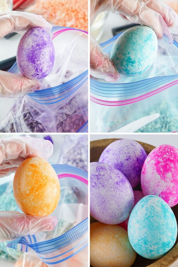 color easter eggs with food coloring and rice collage 