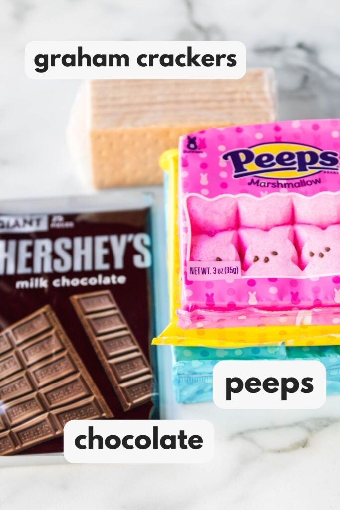 ingredients for peeps smores on table 