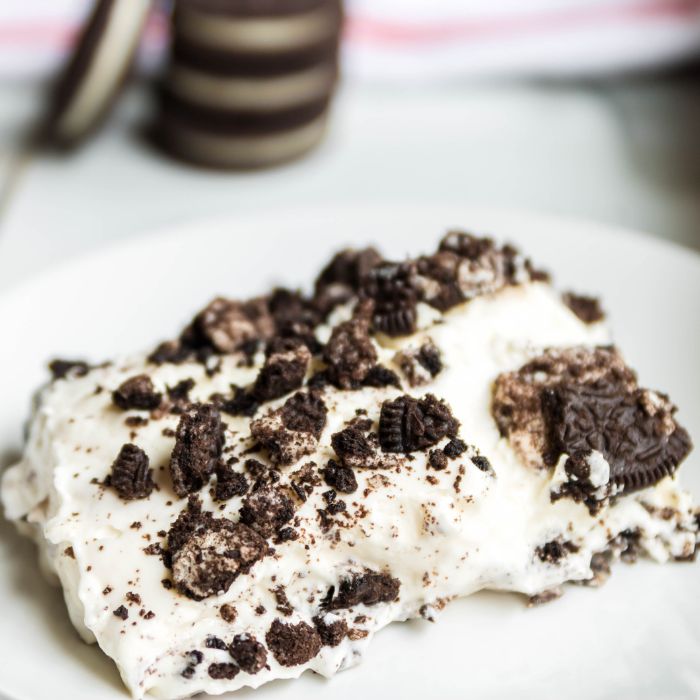 slice of Oreo dessert on plate 