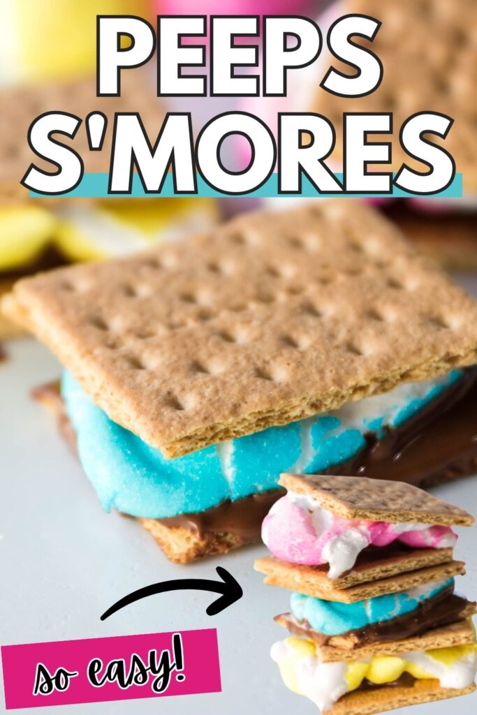 peeps smores on marble counter with words written on top to say peeps smores 
