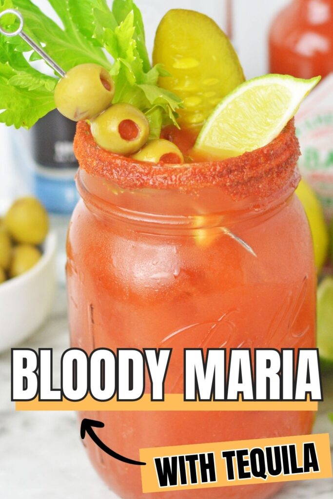 bloody maria on a table with garnish and words written on it showing what it is for a Pinterest image