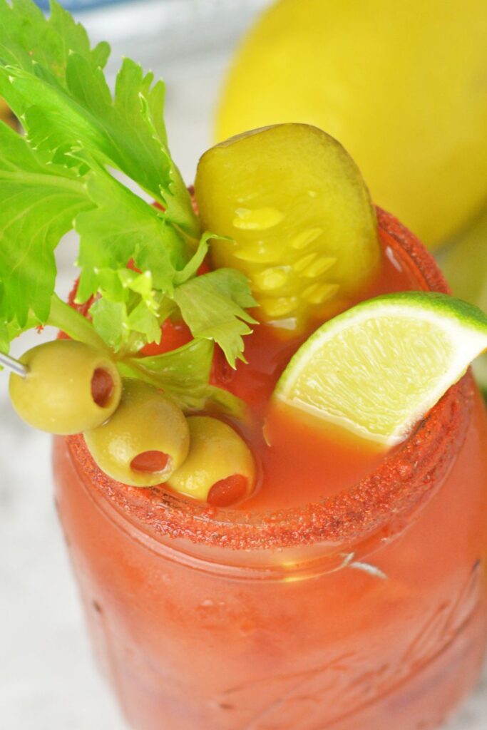 close up view of a bloody maria in a mason jar