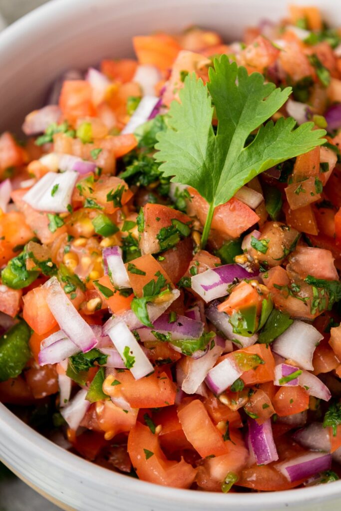 close up of salsa in a bowl 