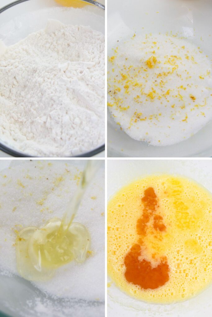 collage of steps on how to make a lemon loaf bread 