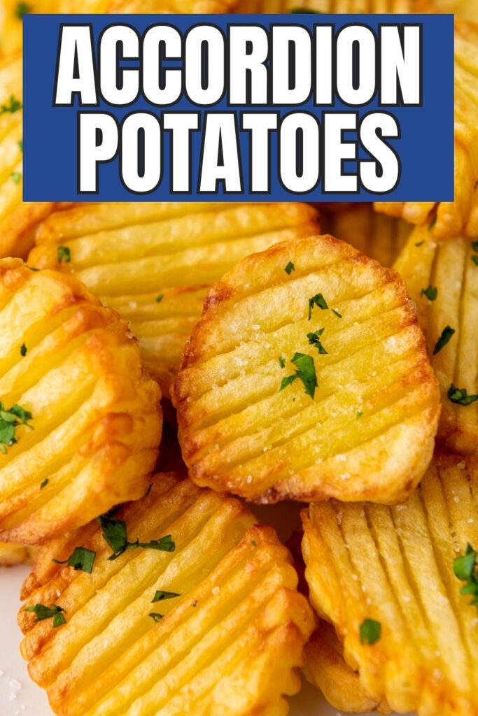 accordion potatoes on plate with parsley on top 