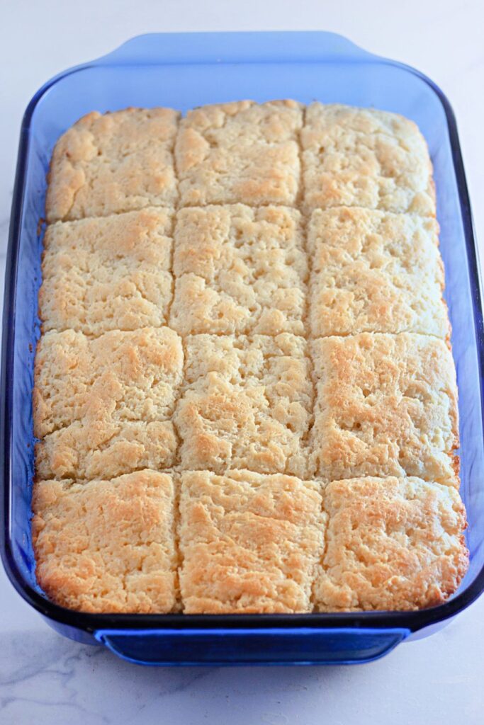 7 Up Biscuits sliced in a glass pan