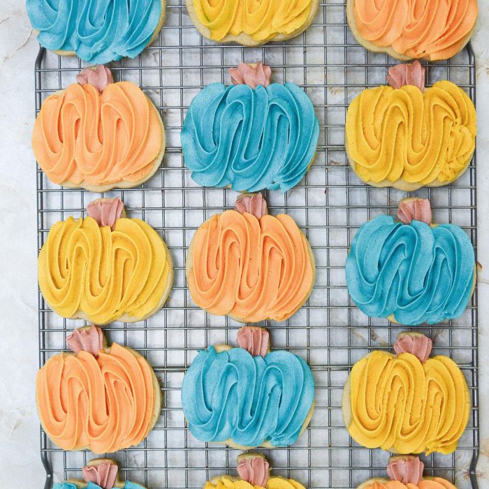 Pumpkin Spice Sugar Cookies on a cooling rack 