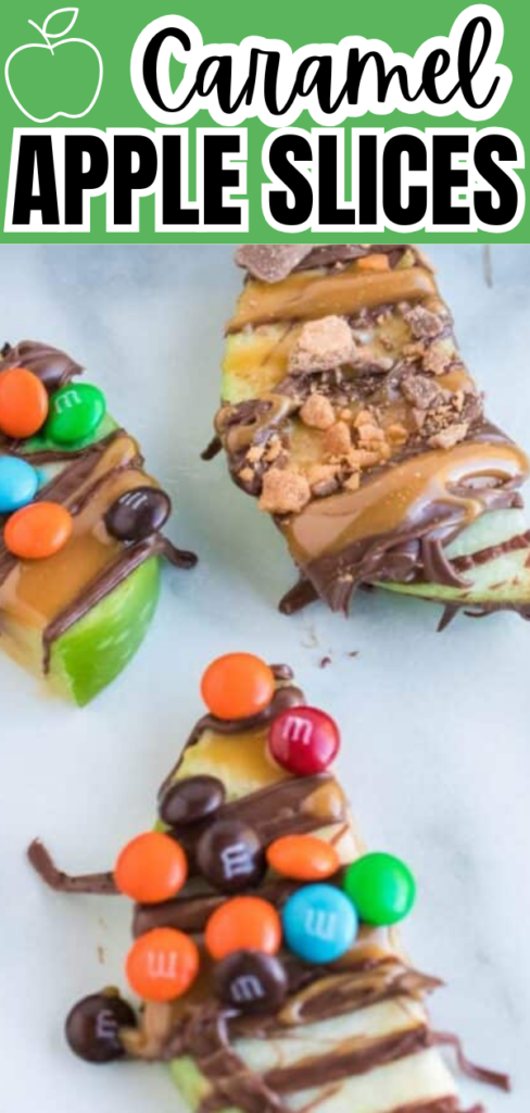 Caramel Apple Slices on a marble counter top 
