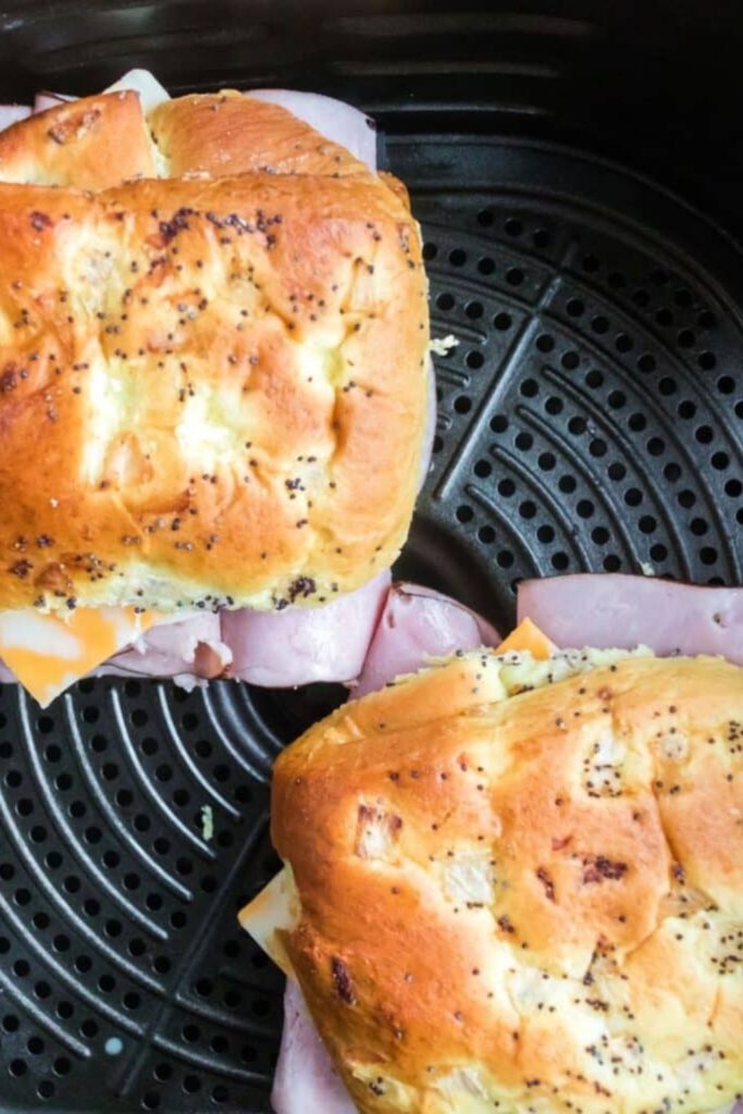 Air Fryer Ham and Cheese in an air fryer basket