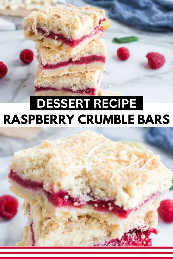 raspberry crumble bars stacked on a table