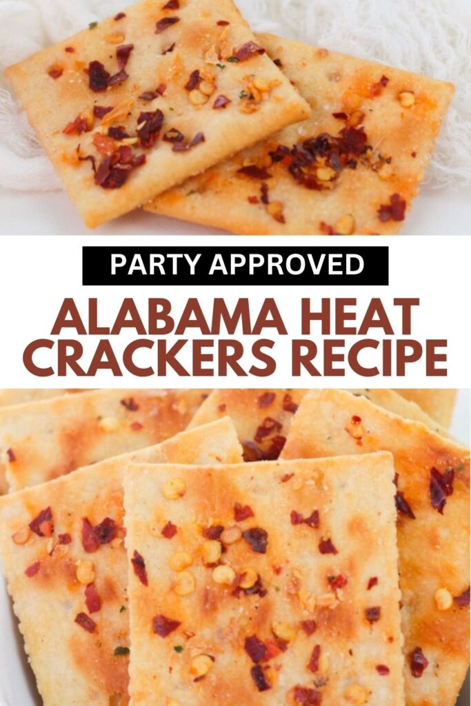 Alabama Heat Crackers on table and then a close up of crackers to see seasoning on them