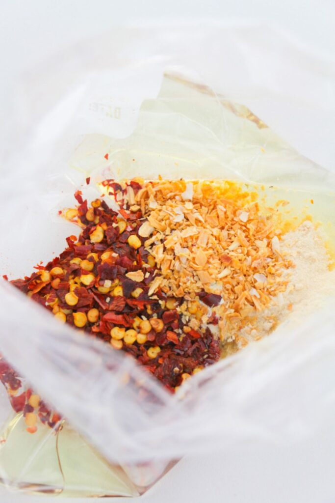 Ziploc bag full of seasonings for Alabama Heat Crackers