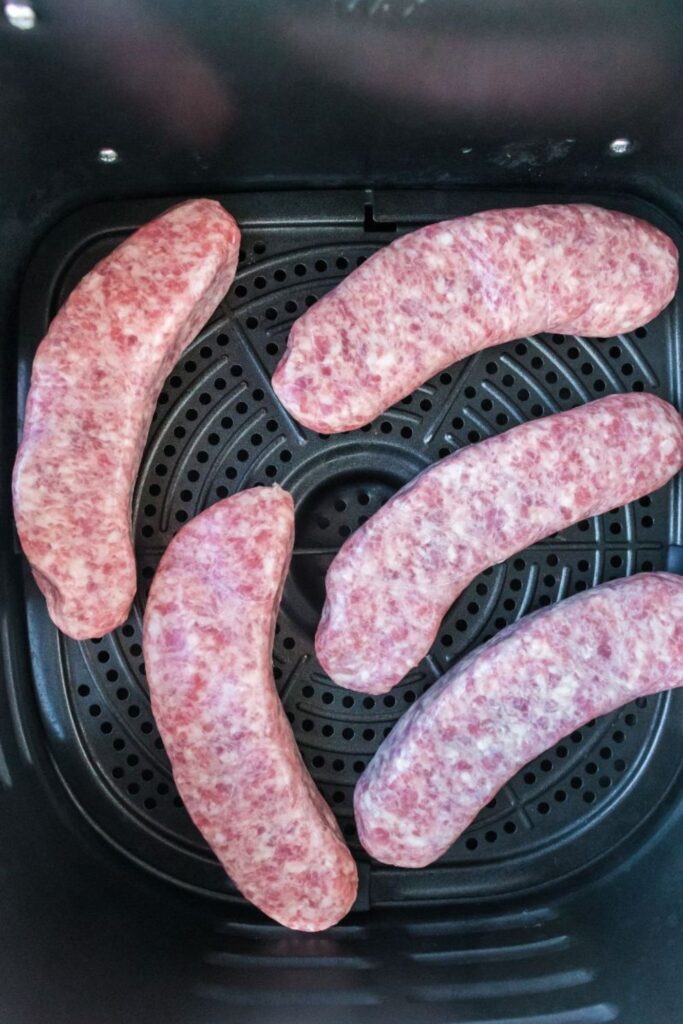 raw bratwurst in an air fryer